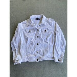1822 Denim Jacket Women L White CJ29M8003A1 Stretch Cotton Trucker Jean Jacket